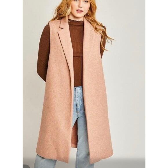 Love Tree Long Line Vest Size Small Blush Pink Layers Fall Fashion Knee-Length - Picture 1 of 13